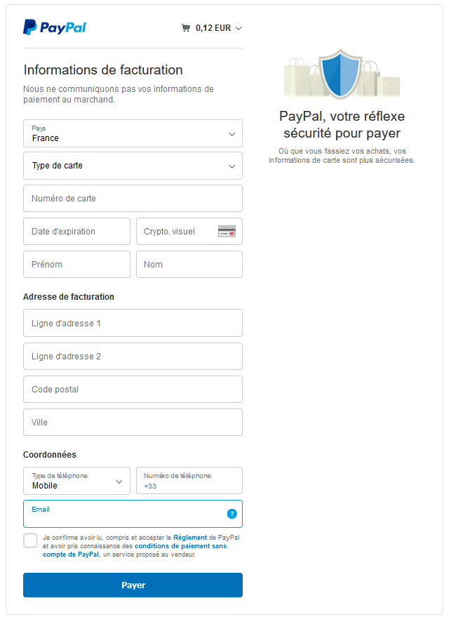 paypal information carte