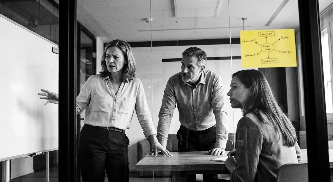 Team collaboration session using personality assessment results to improve hiring decisions