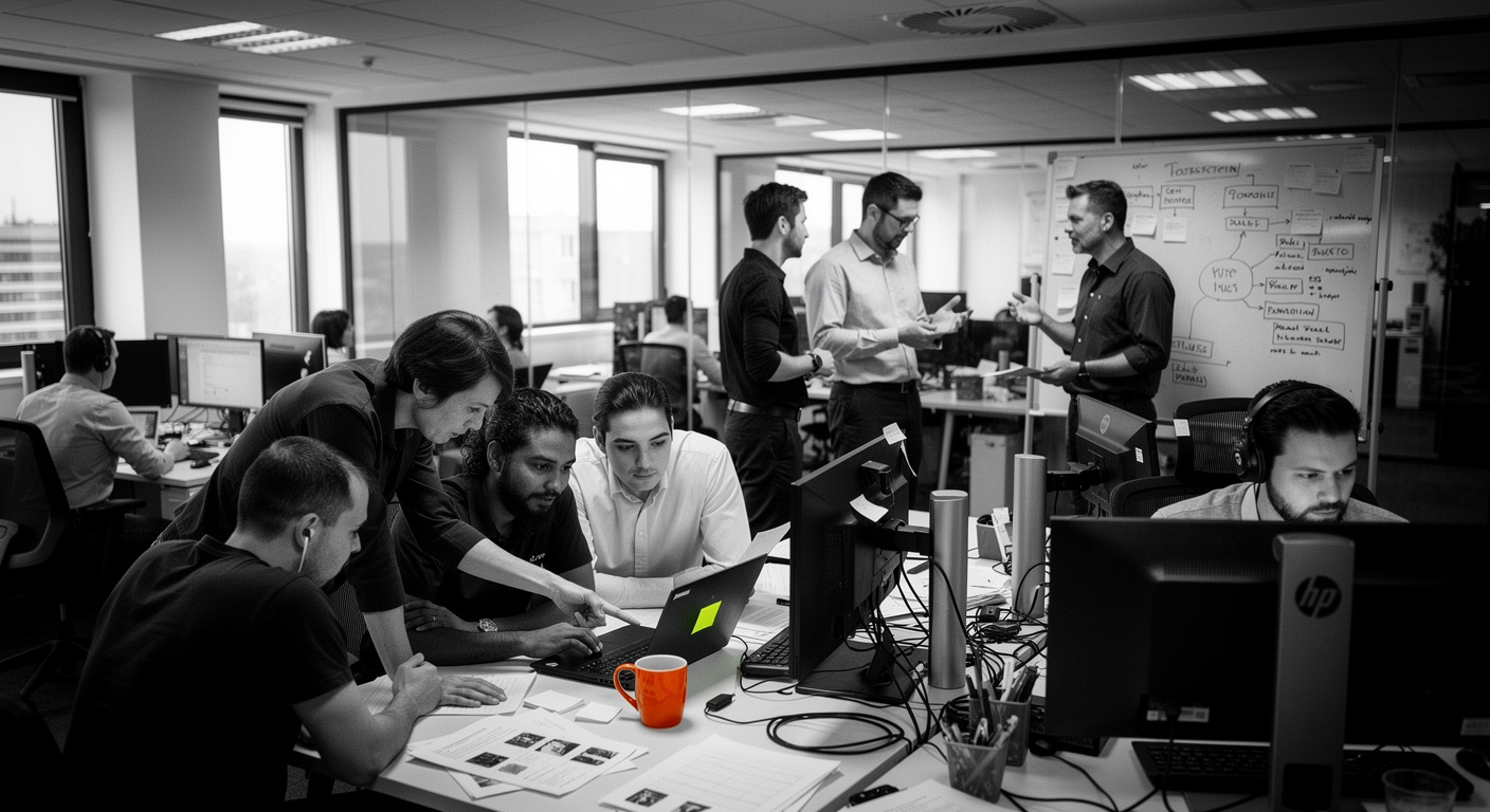 Equipe diverse en reunion collaboratif et dynamique.