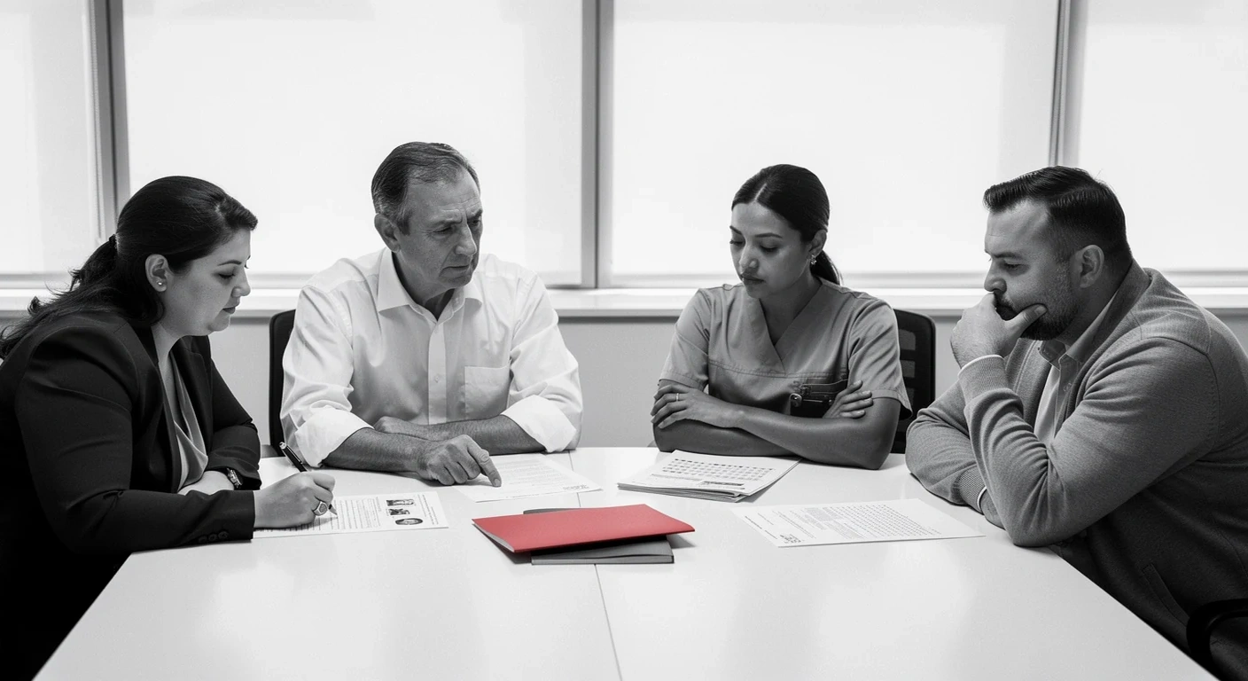 recruteur examine tests psychometriques avec equipe hospitaliere